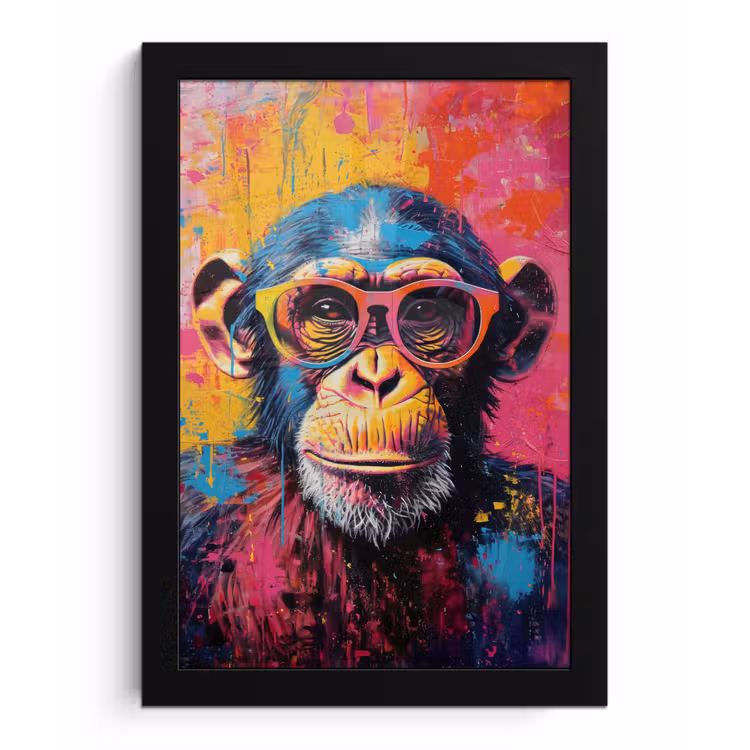 Poster met lijst - Graffiti - Chimpansee - Aap - Bril - Kleurrijk — 1