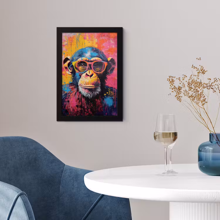 Poster met lijst - Graffiti - Chimpansee - Aap - Bril - Kleurrijk — 2