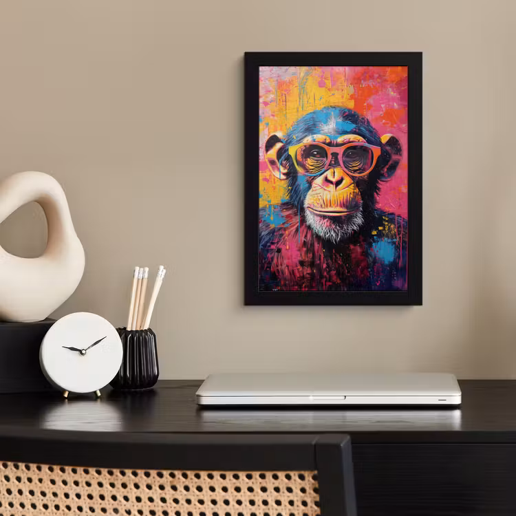 Poster met lijst - Graffiti - Chimpansee - Aap - Bril - Kleurrijk — 3