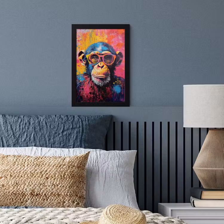 Poster met lijst - Graffiti - Chimpansee - Aap - Bril - Kleurrijk — 4