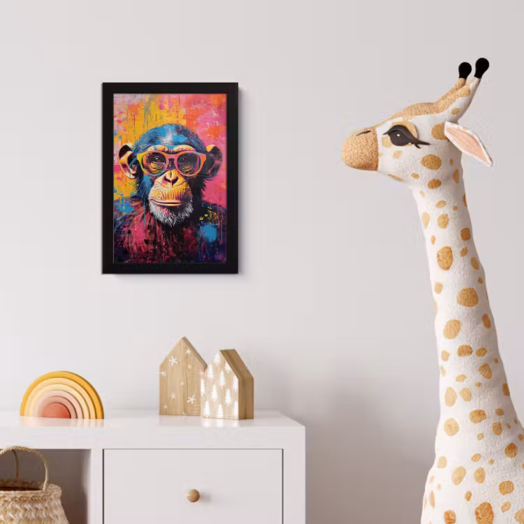 Poster met lijst - Graffiti - Chimpansee - Aap - Bril - Kleurrijk — 5