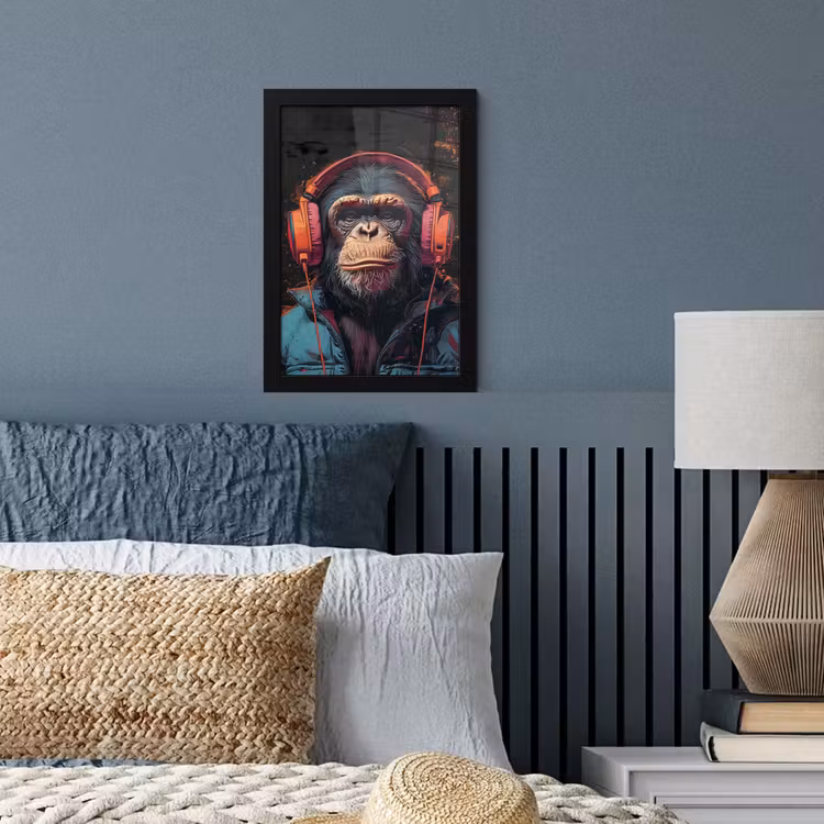 Poster met lijst - Graffiti - Chimpansee - Koptelefoon - Aap — 4
