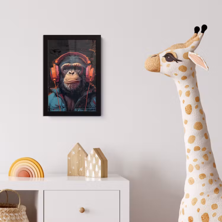 Poster met lijst - Graffiti - Chimpansee - Koptelefoon - Aap — 5