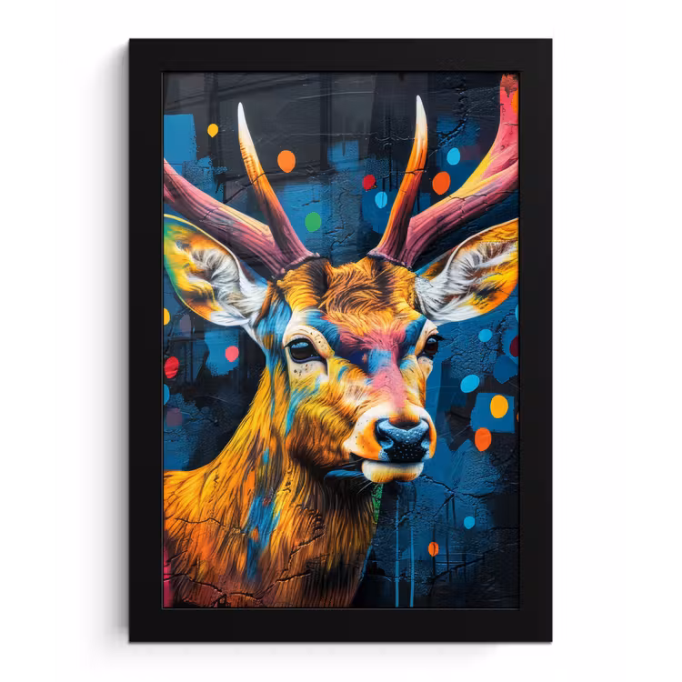 Poster met lijst - Graffiti - Hert - Dier - Kleurrijk — 1