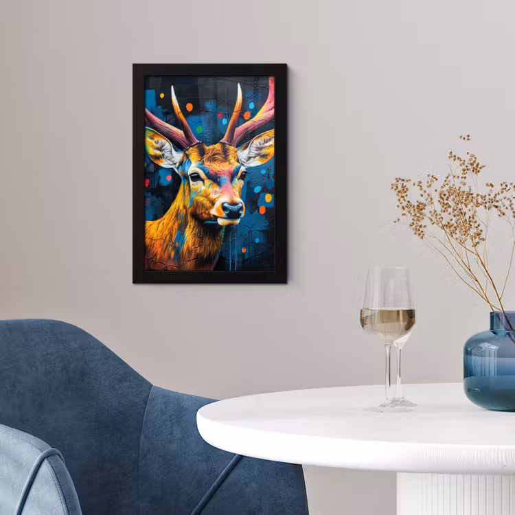 Poster met lijst - Graffiti - Hert - Dier - Kleurrijk — 2
