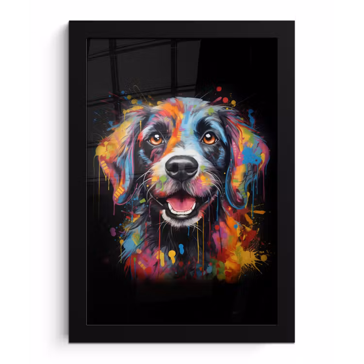 Poster met lijst - Graffiti - Hond - Zwart - Kleuren — 1