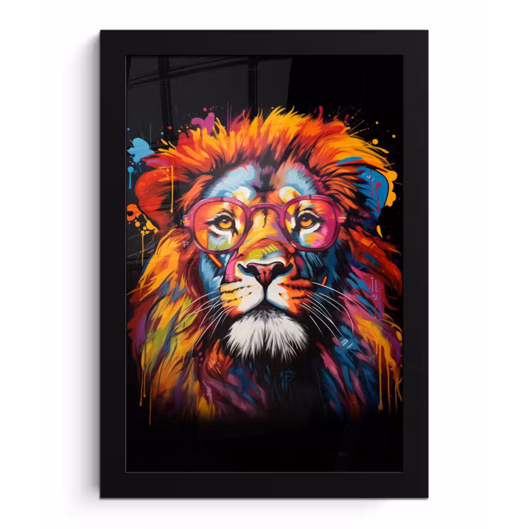 Poster met lijst - Graffiti - Leeuw - Bril - Zwart — 1