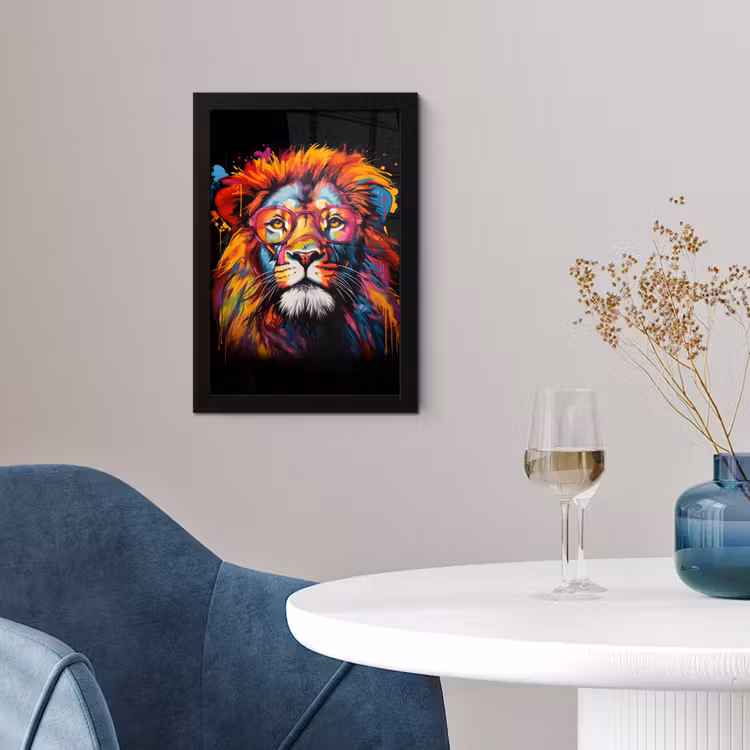Poster met lijst - Graffiti - Leeuw - Bril - Zwart — 2