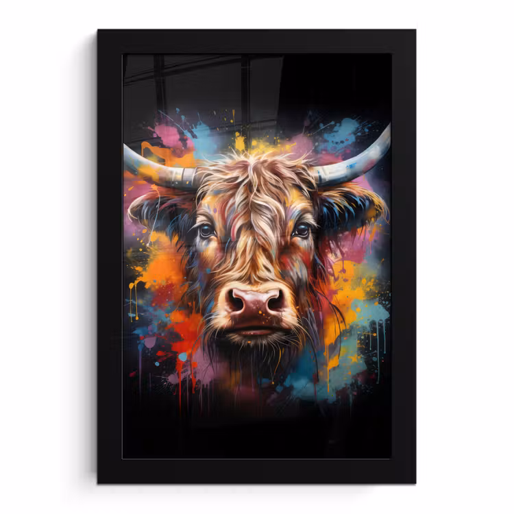 Poster met lijst - Graffiti - Schotse hooglander - Zwart - Koe — 1