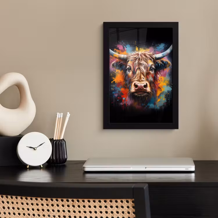 Poster met lijst - Graffiti - Schotse hooglander - Zwart - Koe — 3