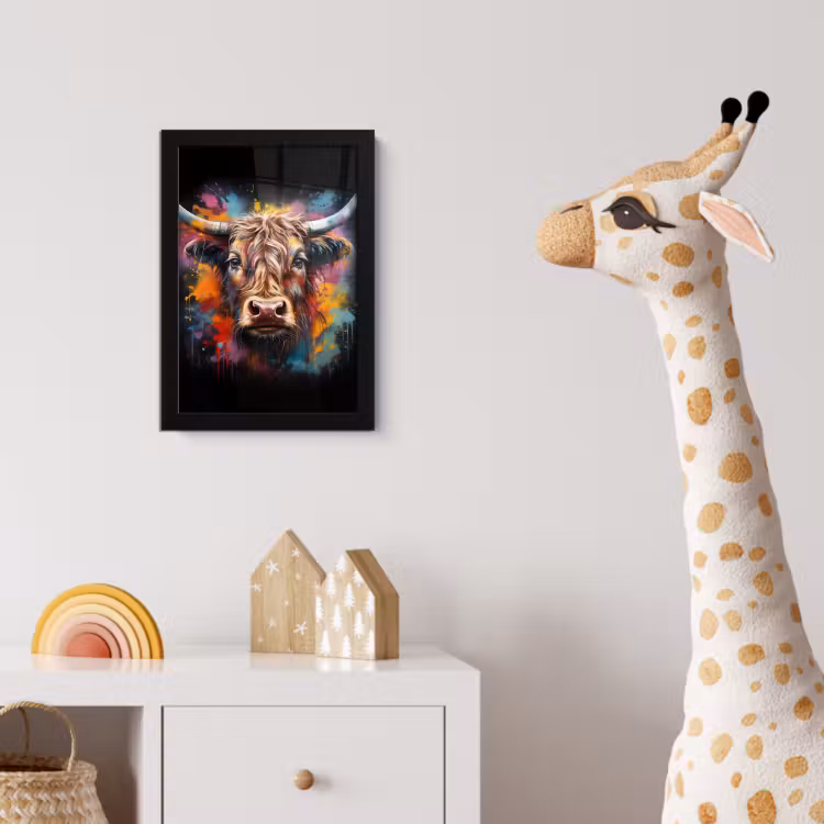 Poster met lijst - Graffiti - Schotse hooglander - Zwart - Koe — 5