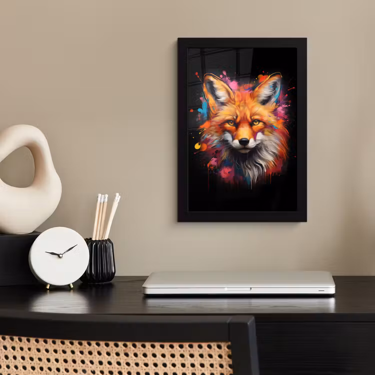 Poster met lijst - Graffiti - Vos - Zwart - Pop art — 3