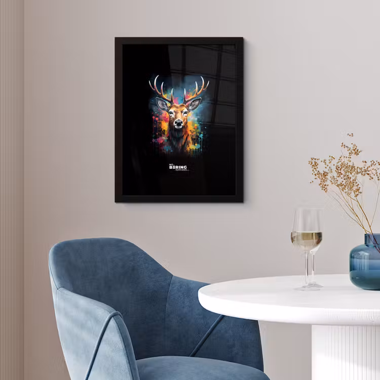Poster met lijst - Hert met gewei tussen graffiti spray — 2