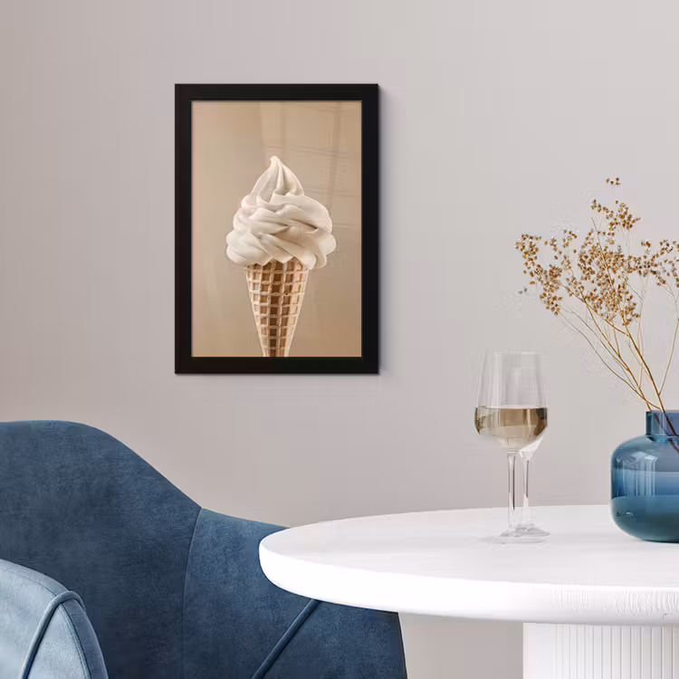 Poster met lijst - IJs - Softijs - Romig - Hoorntje - Beige — 2