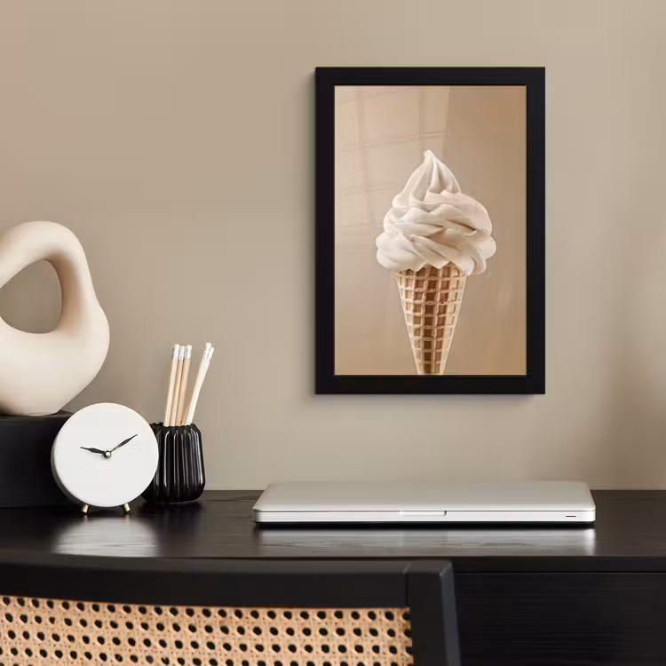 Poster met lijst - IJs - Softijs - Romig - Hoorntje - Beige — 3