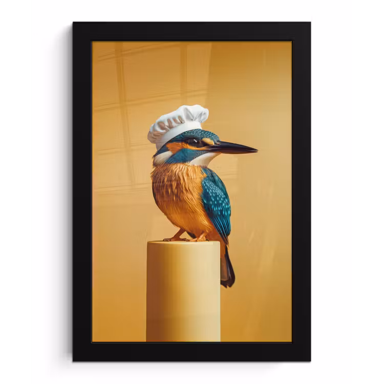 Poster met lijst - Ijsvogel - Pilaar - Koksmuts - Vogel — 1