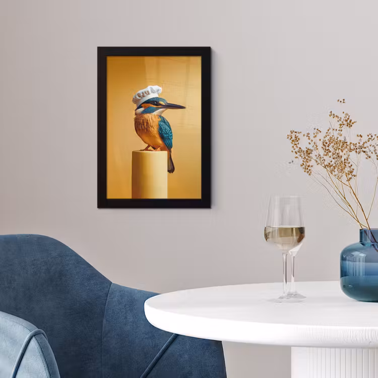 Poster met lijst - Ijsvogel - Pilaar - Koksmuts - Vogel — 2
