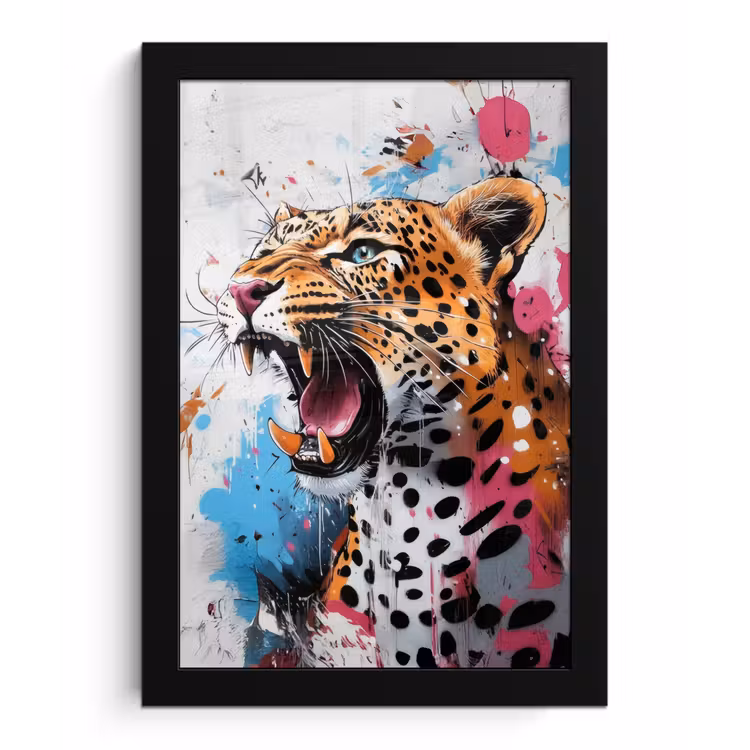 Poster met lijst - Abstract - Luipaard - Kleurrijk — 1