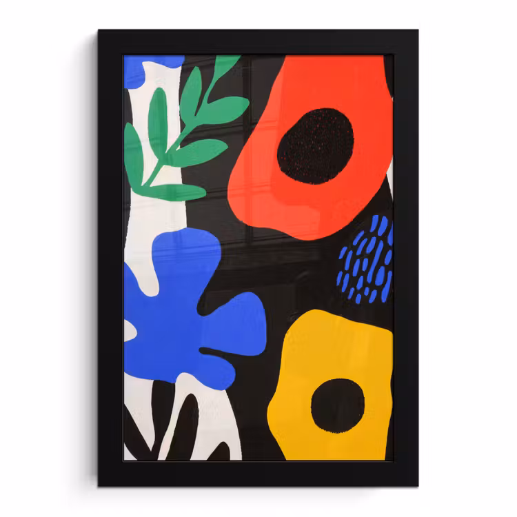 Poster met lijst - Bloemen - Bladeren - Abstract - Zwart — 1