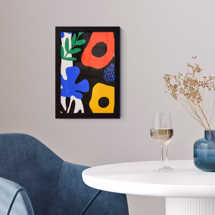 Poster met lijst - Bloemen - Bladeren - Abstract - Zwart — 2