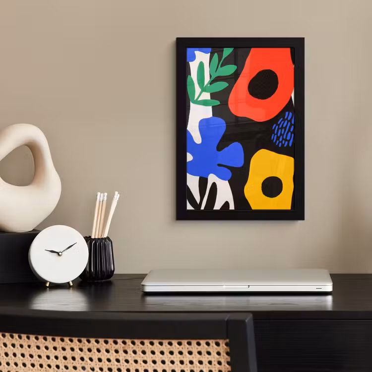Poster met lijst - Bloemen - Bladeren - Abstract - Zwart — 3