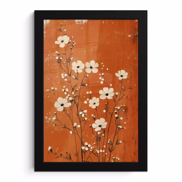 Poster met lijst - Bloemen - Wit - Subtiel - Roestkleur — 1