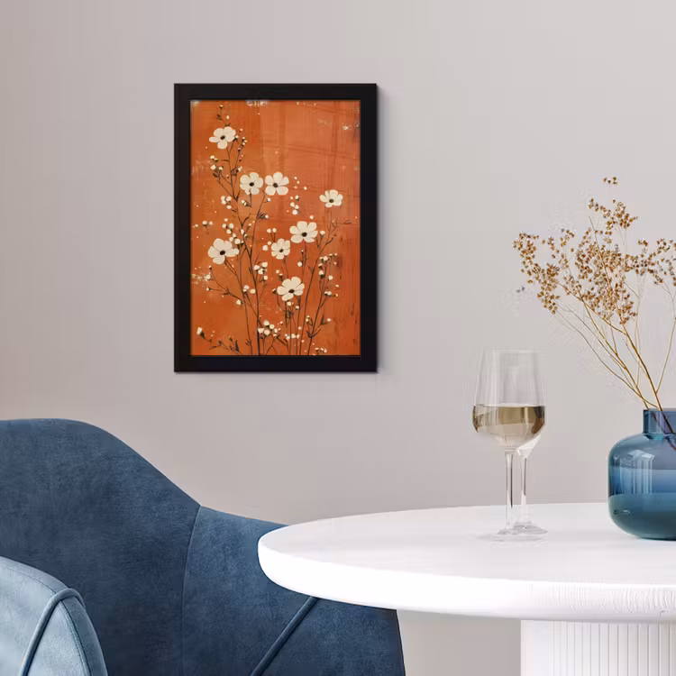 Poster met lijst - Bloemen - Wit - Subtiel - Roestkleur — 2