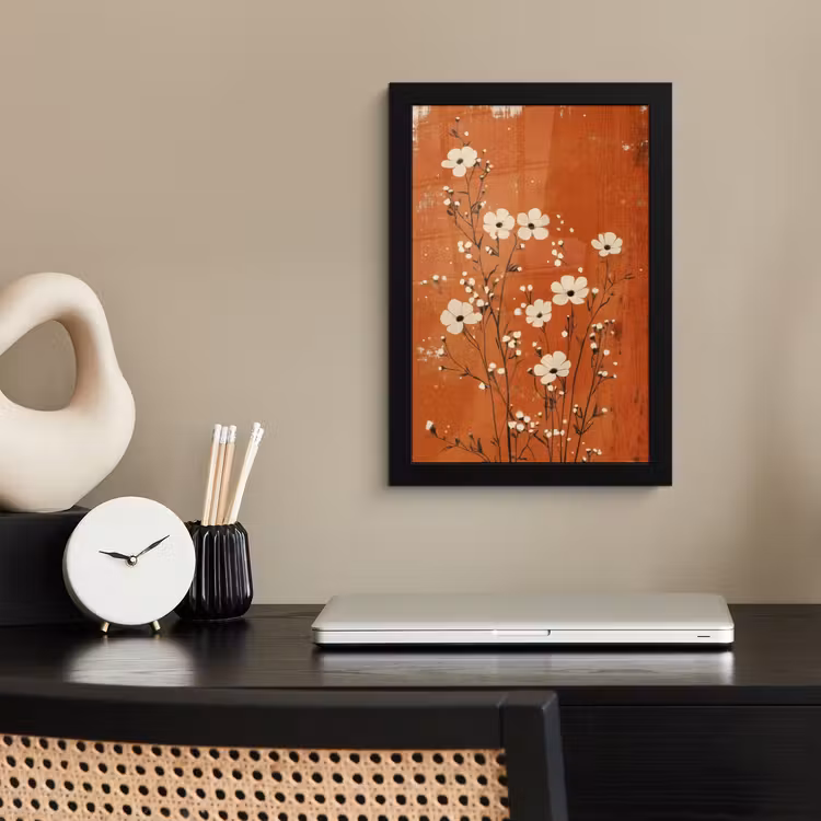 Poster met lijst - Bloemen - Wit - Subtiel - Roestkleur — 3