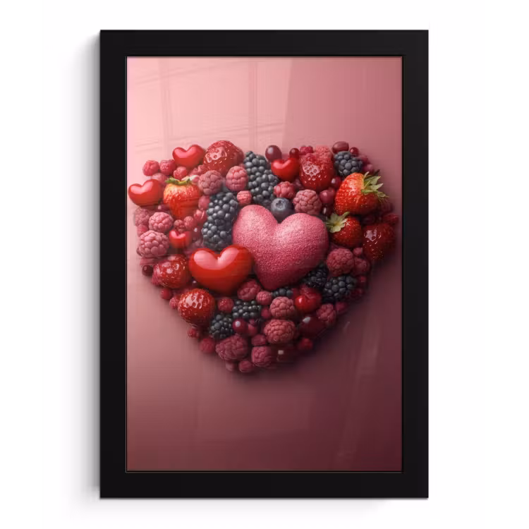 Poster met lijst - Fruit - Hartjes - Aardbeien - Frambozen - Bosbessen — 1