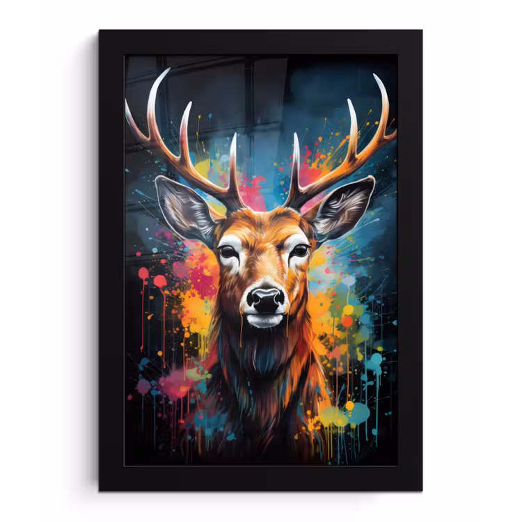 Poster met lijst - Hert - Graffiti - Dieren - Kleuren — 1