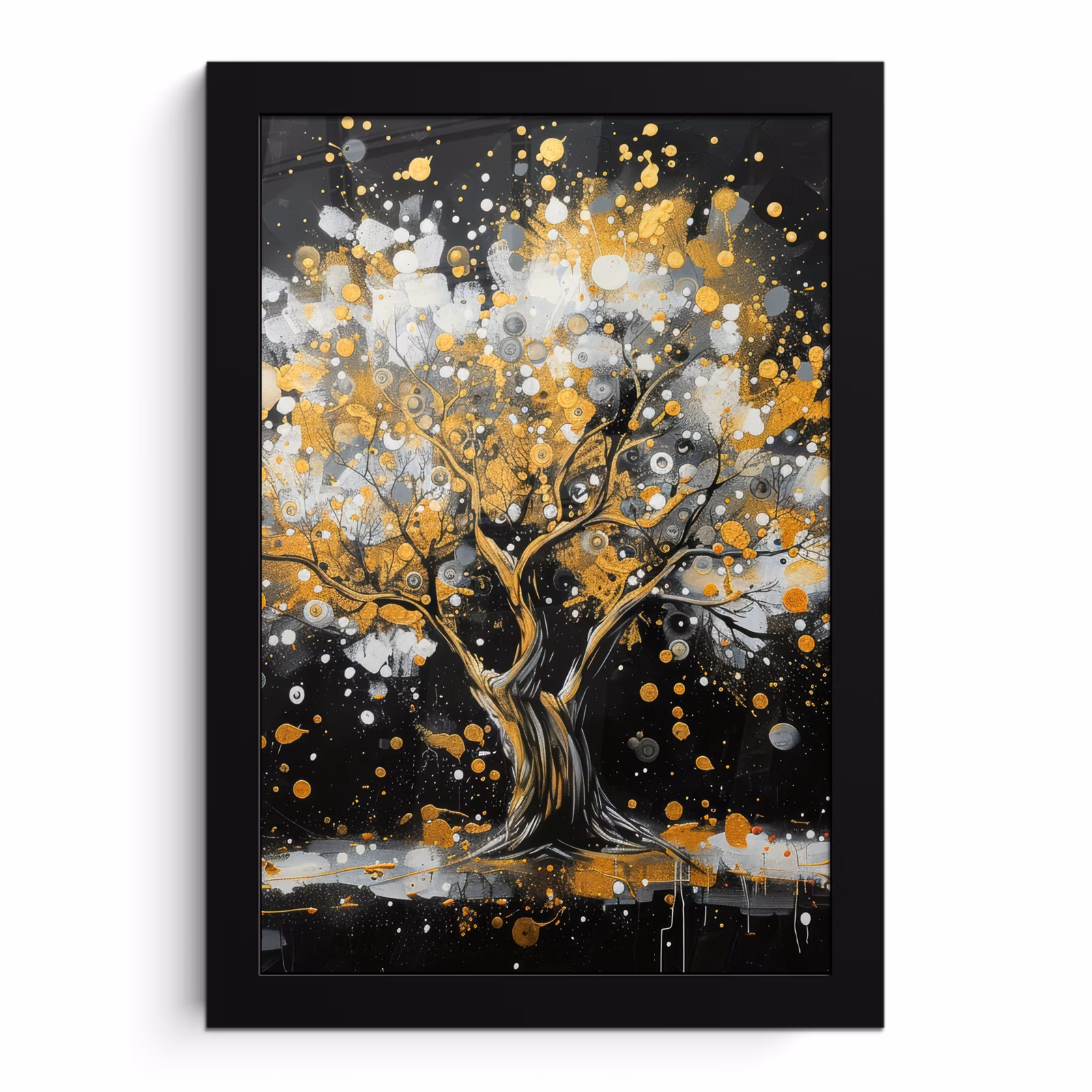 Poster met lijst - Boom - Zwart - Goud - Wit - Modern — 1