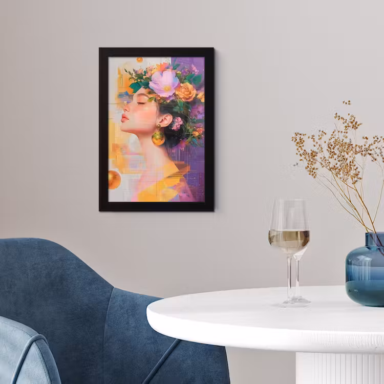 Poster met lijst - Abstract - Vrouw - Bloemenkroon - Goud — 2