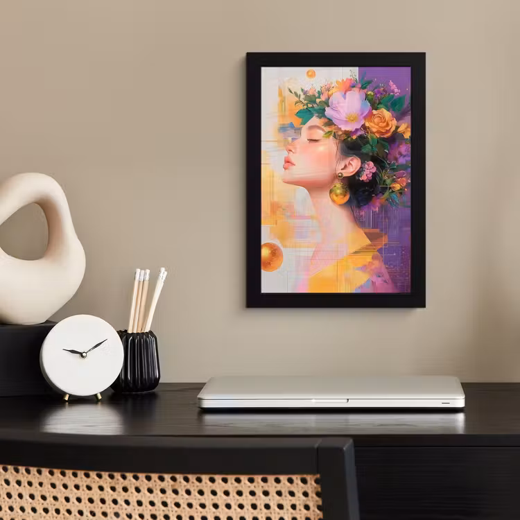Poster met lijst - Abstract - Vrouw - Bloemenkroon - Goud — 3