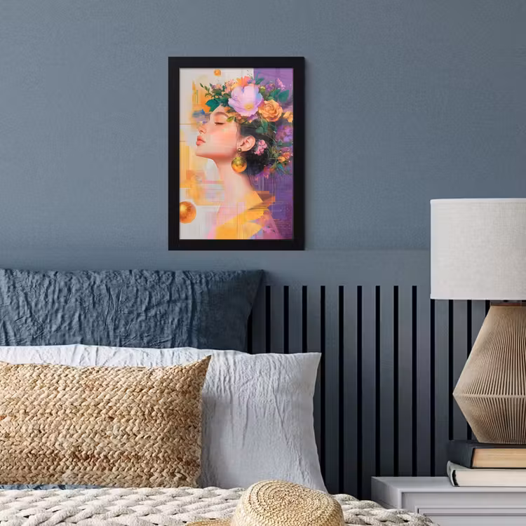Poster met lijst - Abstract - Vrouw - Bloemenkroon - Goud — 4