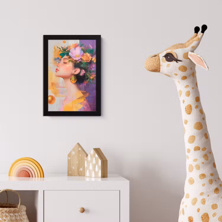 Poster met lijst - Abstract - Vrouw - Bloemenkroon - Goud — 5