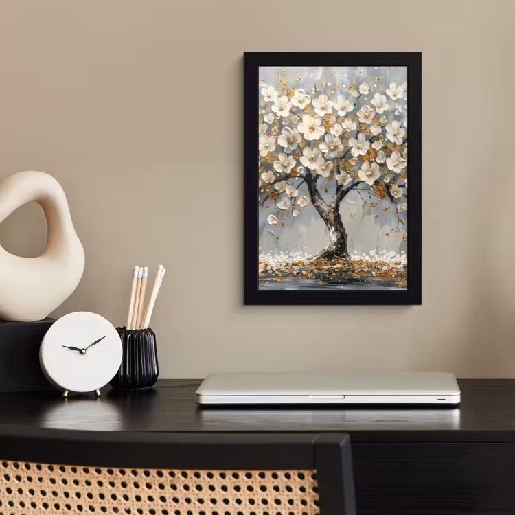 Poster met lijst - Boom - Bloemen - Wit - Natuur - Kunst — 3