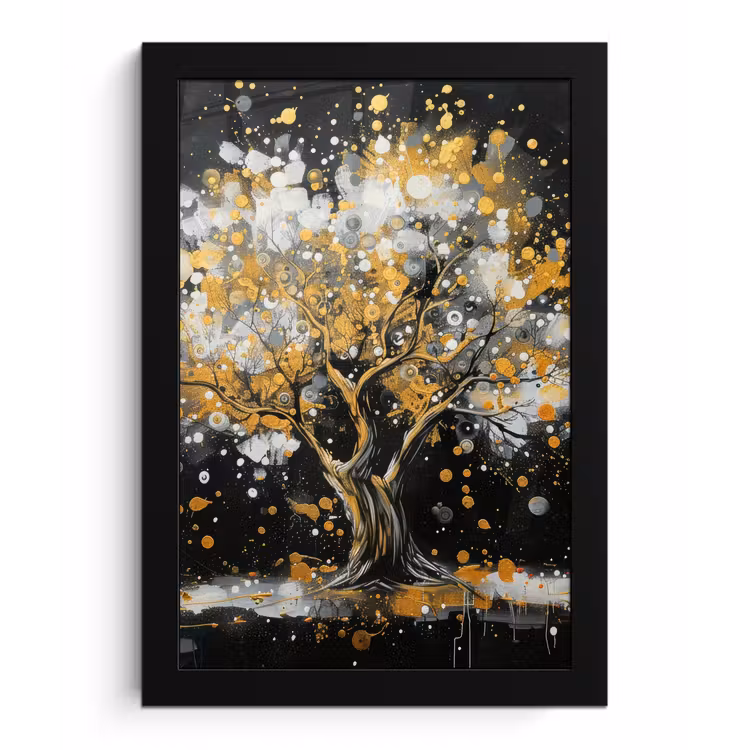 Poster met lijst - Boom - Zwart - Goud - Wit - Modern — 1