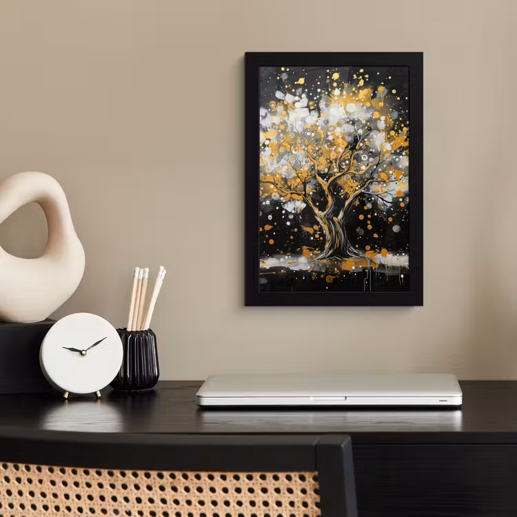 Poster met lijst - Boom - Zwart - Goud - Wit - Modern — 3
