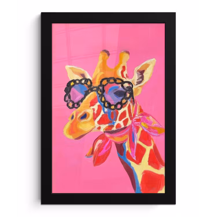 Poster met lijst - Giraf - Roze - Bril - Sjaal — 1