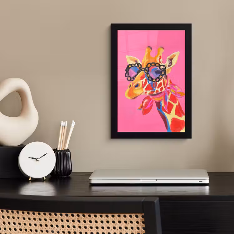 Poster met lijst - Giraf - Roze - Bril - Sjaal — 3