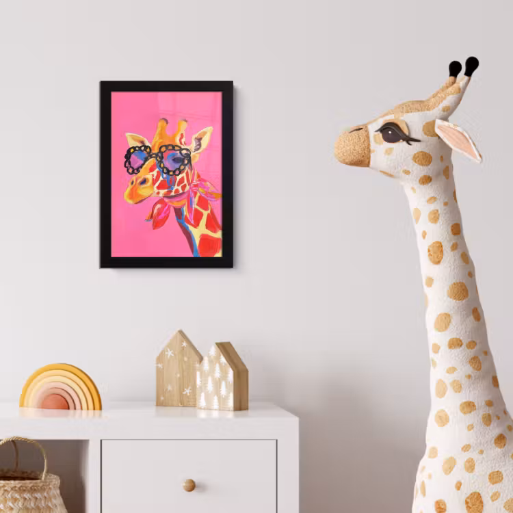 Poster met lijst - Giraf - Roze - Bril - Sjaal — 5