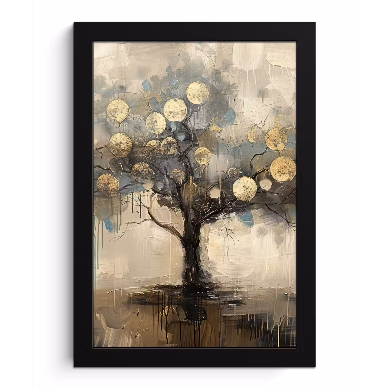 Poster met lijst - Beige - Abstract - Boom - Goud — 1