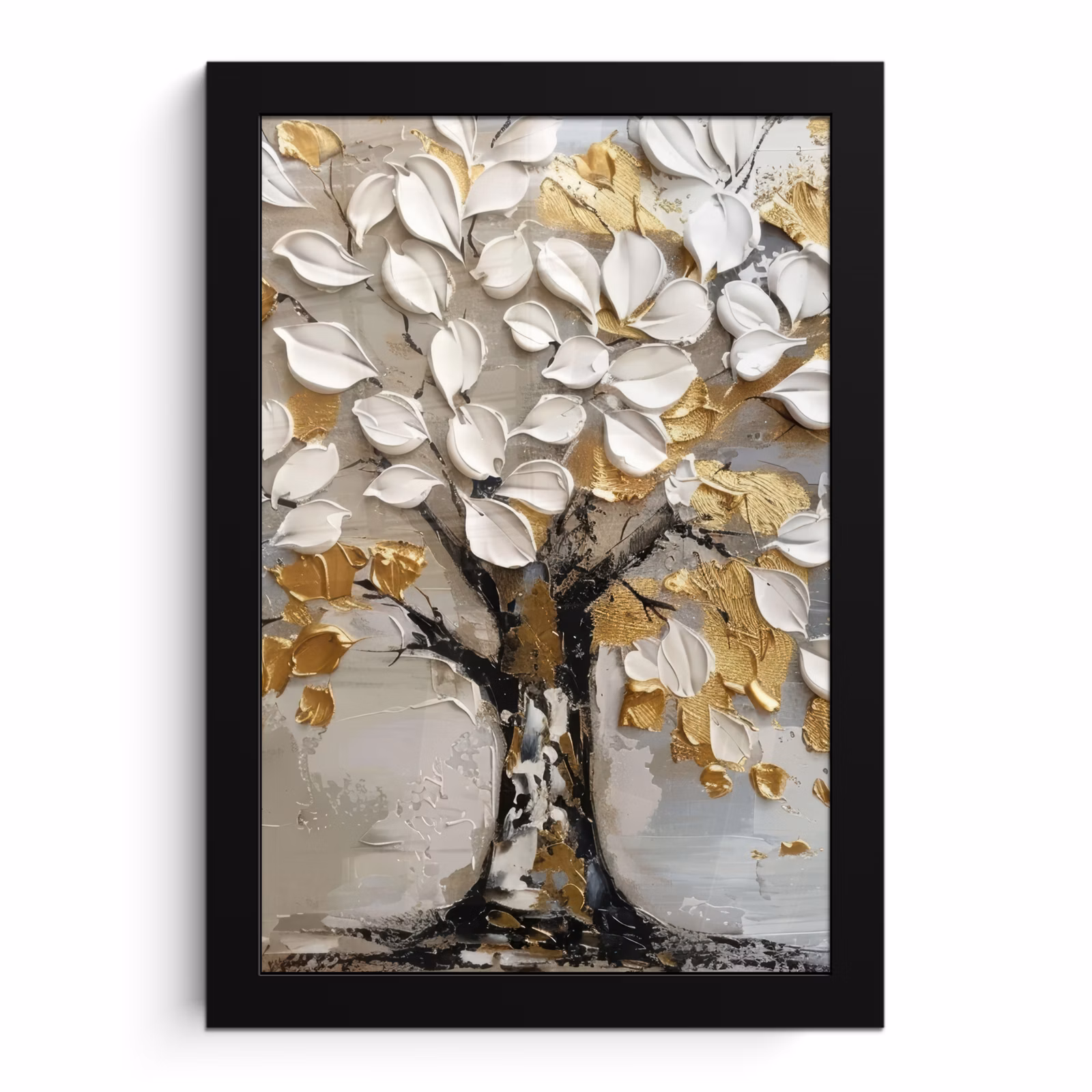 Poster met lijst - Boom - Beige - Grijs - Goud - Abstract — 1