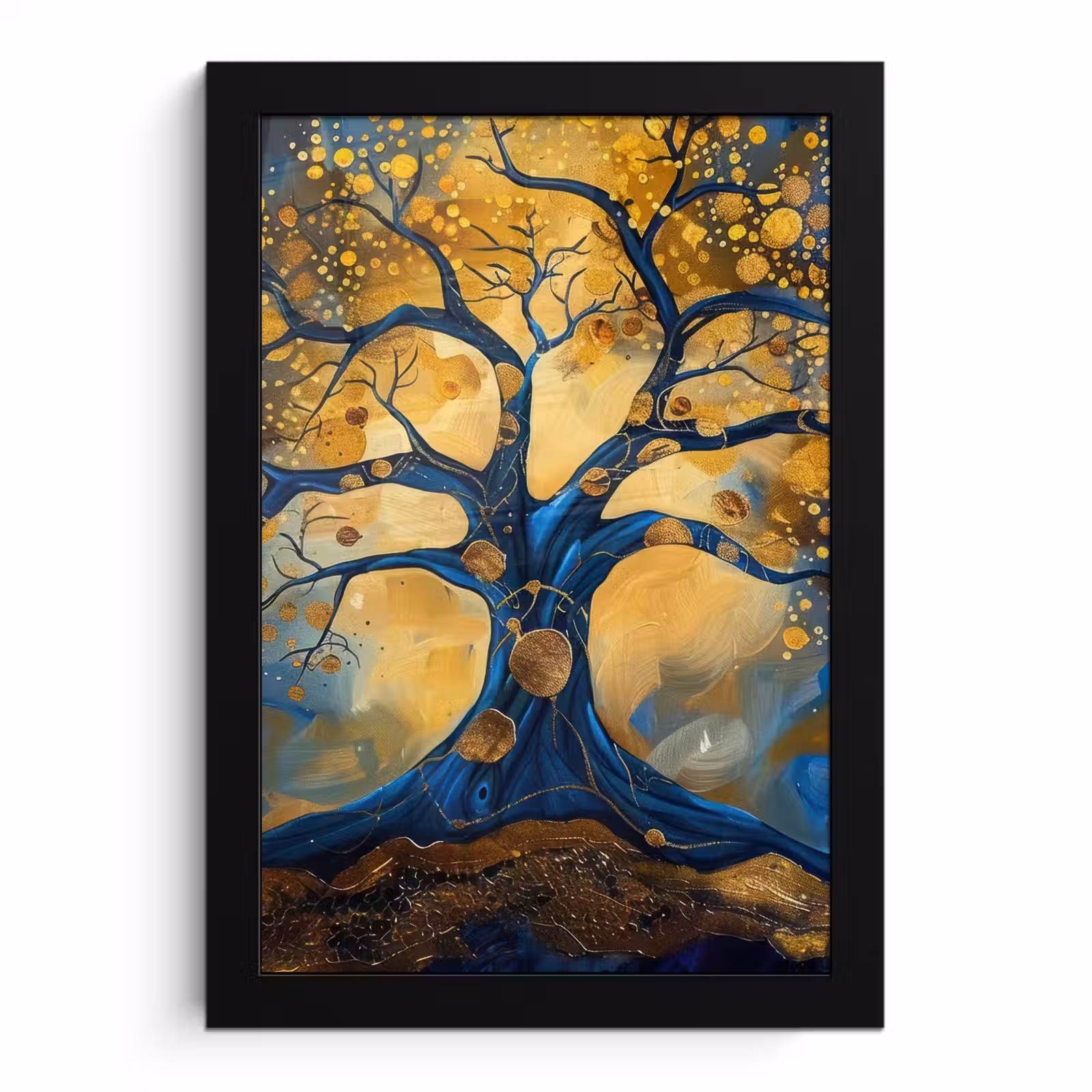Poster met lijst - Boom - Levensboom - Blauw - Goud — 1