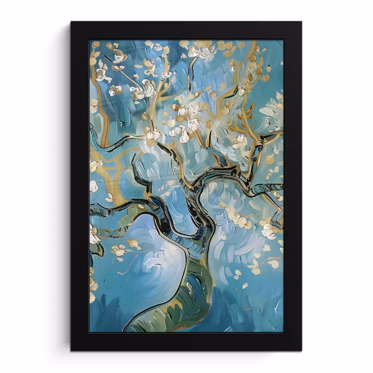 Poster met lijst - Amandelbloesem boom - Blauw - Abstract — 1