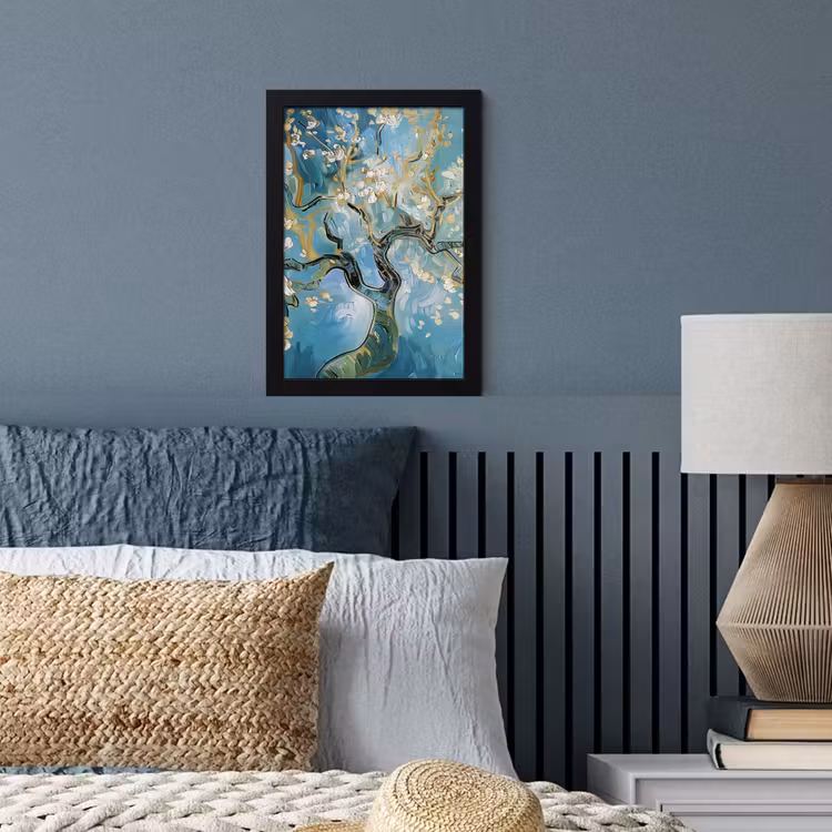 Poster met lijst - Amandelbloesem boom - Blauw - Abstract — 4