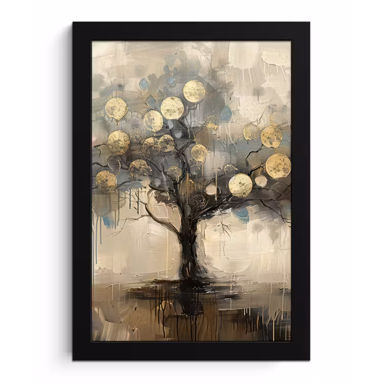 Poster met lijst - Beige - Abstract - Boom - Goud — 1