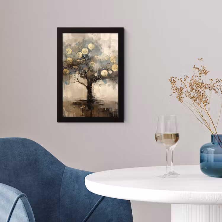 Poster met lijst - Beige - Abstract - Boom - Goud — 2