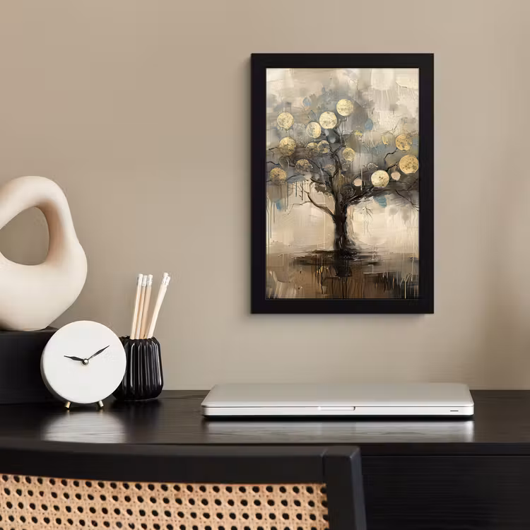 Poster met lijst - Beige - Abstract - Boom - Goud — 3