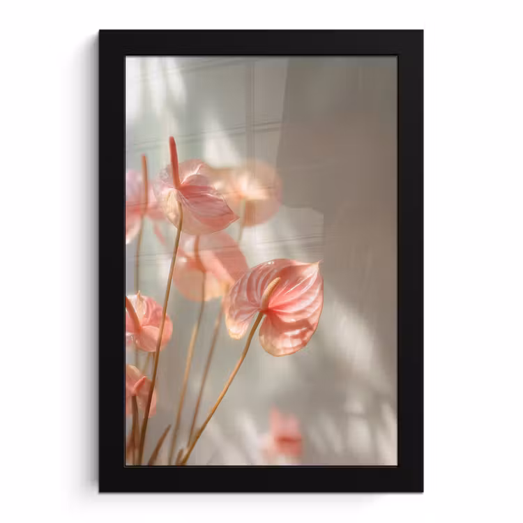 Poster met lijst - Bloemen - Stelen - Roze - Schaduw — 1